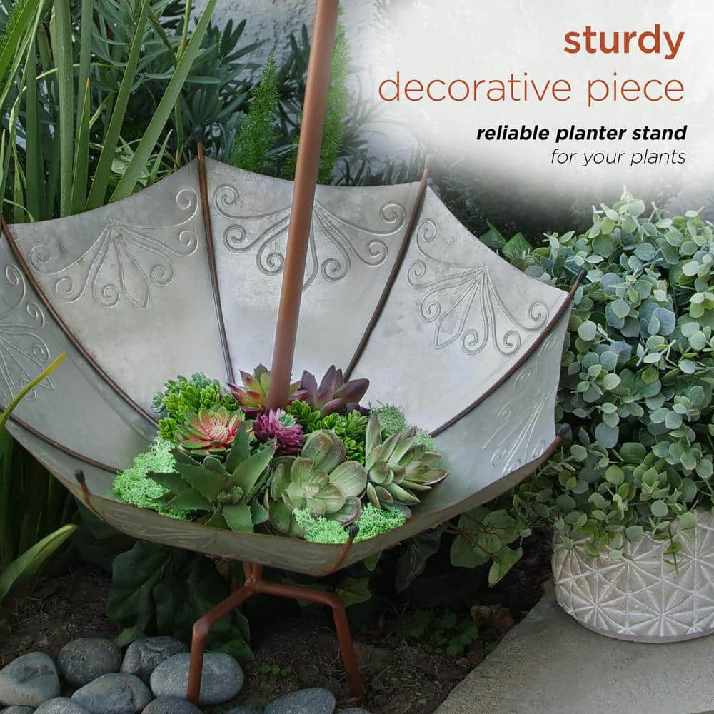 Alpine Gray Iron Upside Down Umbrella Garden Stake Planter
