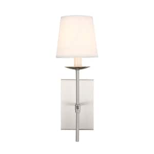 Timeless Home Ellie 4.5 in. W x 14 in. H 1-Light Burnished Nickel and White Shade Wall Sconce