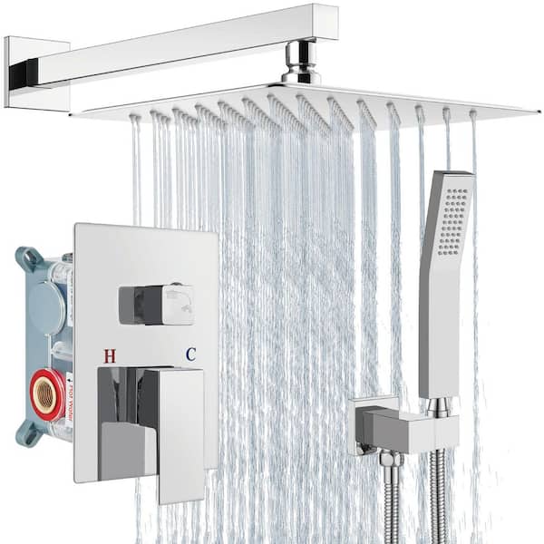 Unbranded 1-Handle Wall Mount Shower Trim Kit in Polish Chrome with Hand Shower-1.46 GPM (Valve Included)