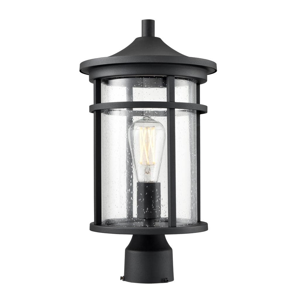 Namath 1-Light Black Steel Line Voltage Outdoor Weather Resistant Post Light with Clear Seeded Glass No Bulb Included price history on PriceWatchPro