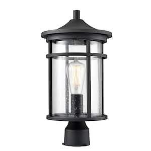 Namath 1-Light Black Steel Line Voltage Outdoor Weather Resistant Post Light with Clear Seeded Glass No Bulb Included