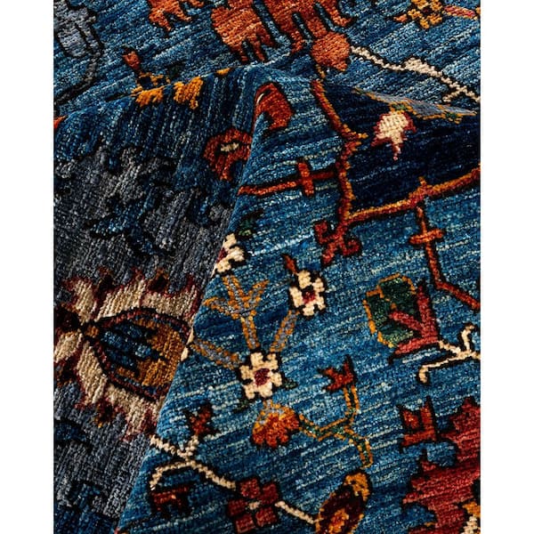 Serapi Light Blue 8  ft. x 10  ft. Tribal Wool Indoor Area Rug