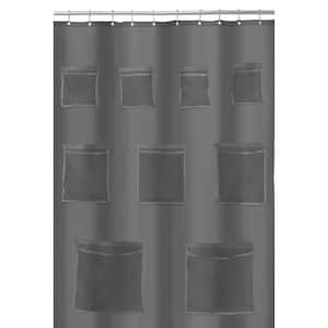 70 in. x 72 in. Waterproof PEVA Shower Curtain and Bath Organizer in Grey with 9 Mesh Pockets for Storage