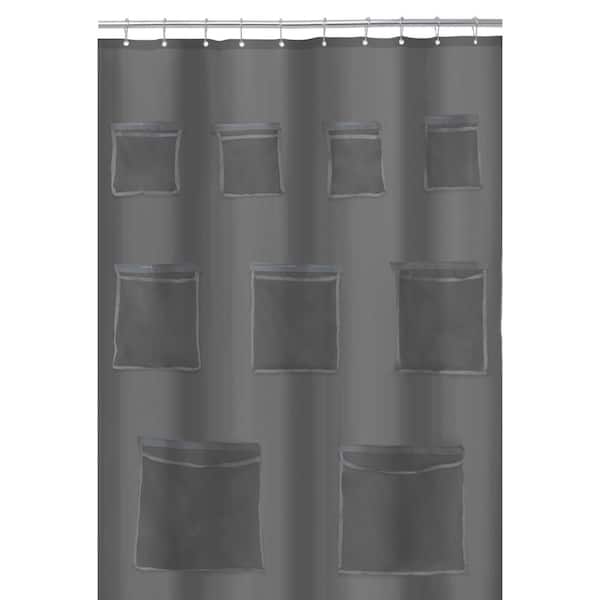 70 in. x 72 in. Solid Standard Waterproof PEVA Shower Curtain and Bath  Organizer in Grey with 9-Mesh Storage Pockets