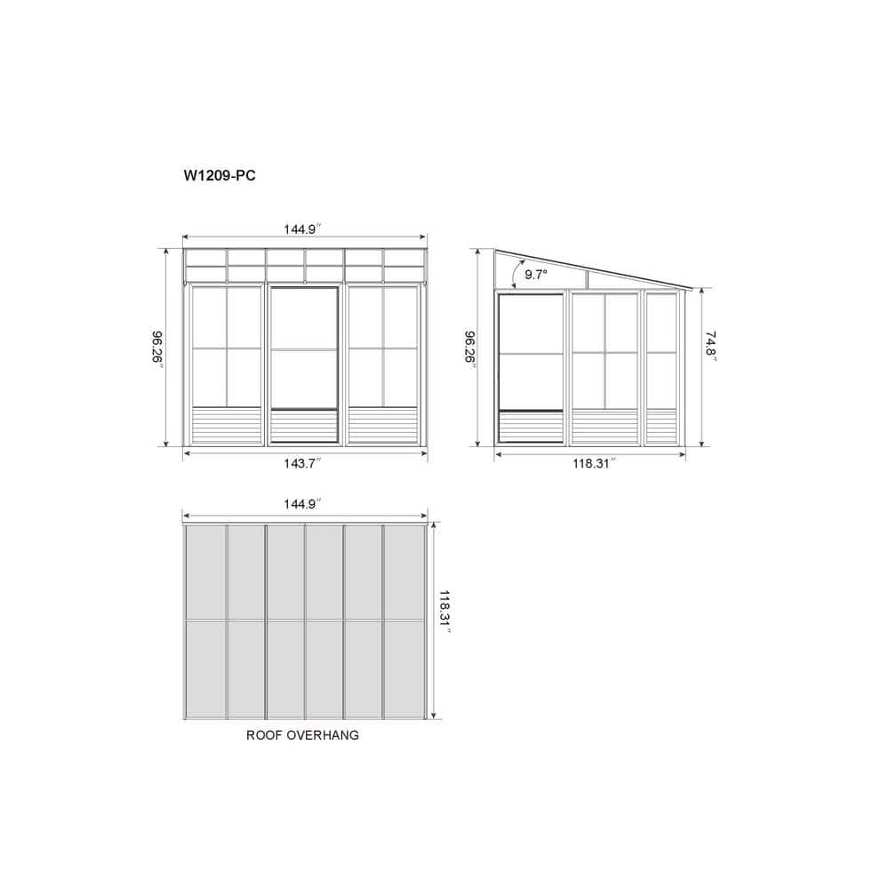 Gray Aluminum and Steel Outdoor Solarium with Sliding Doors