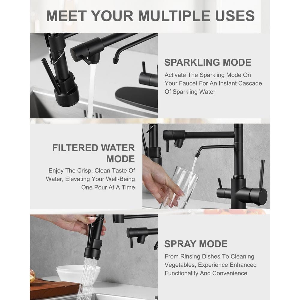 Matte Black Dual Handle Pull Down Kitchen Faucet with Spray Wand