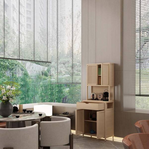 Unbranded 4 Door Natural Bamboo Kitchen Pantry Cabinet, Tea Cabinet Office Storage Cabinets Home Multi-Functional Storage Cabinet