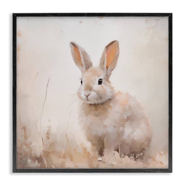 Neutral Gazing Bunny by Arlington Prints Black Framed Animal Giclee Art Print 24 in. x 24 in.