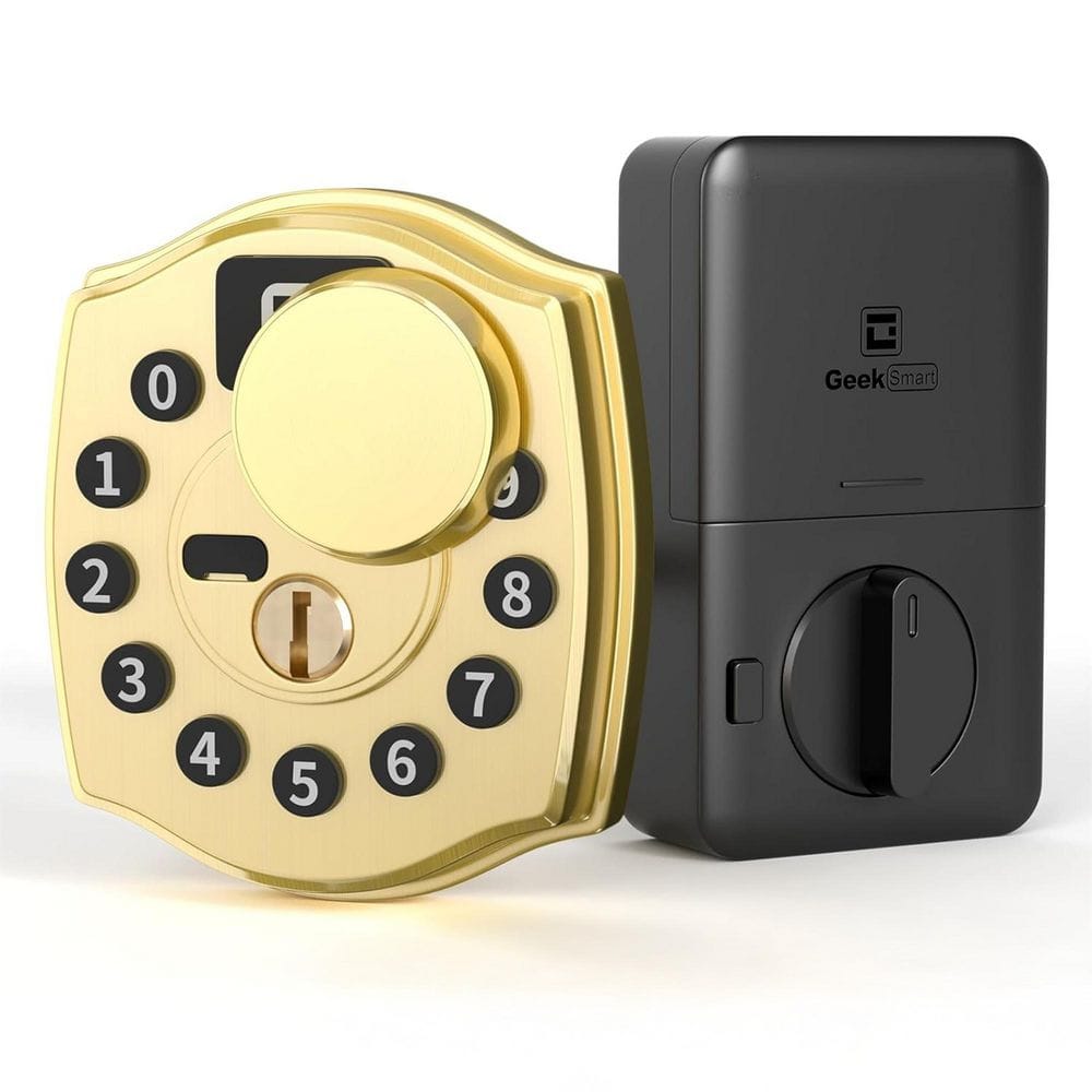 4-in-1 Aluminum Smart Lock Deadbolt with Anti-peep keypad, App, Mechanical Key, IC Card in Gold, IP65 price history on PriceWatchPro