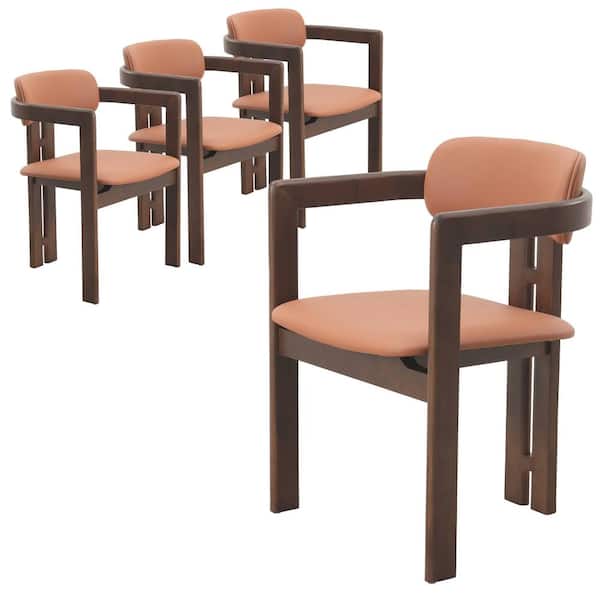 Leisuremod Upholstered Dining Chair in Leather with Oopen Back and Wood Legs Set of 4 Velo Collection (Black Walnut/Dark Brown)