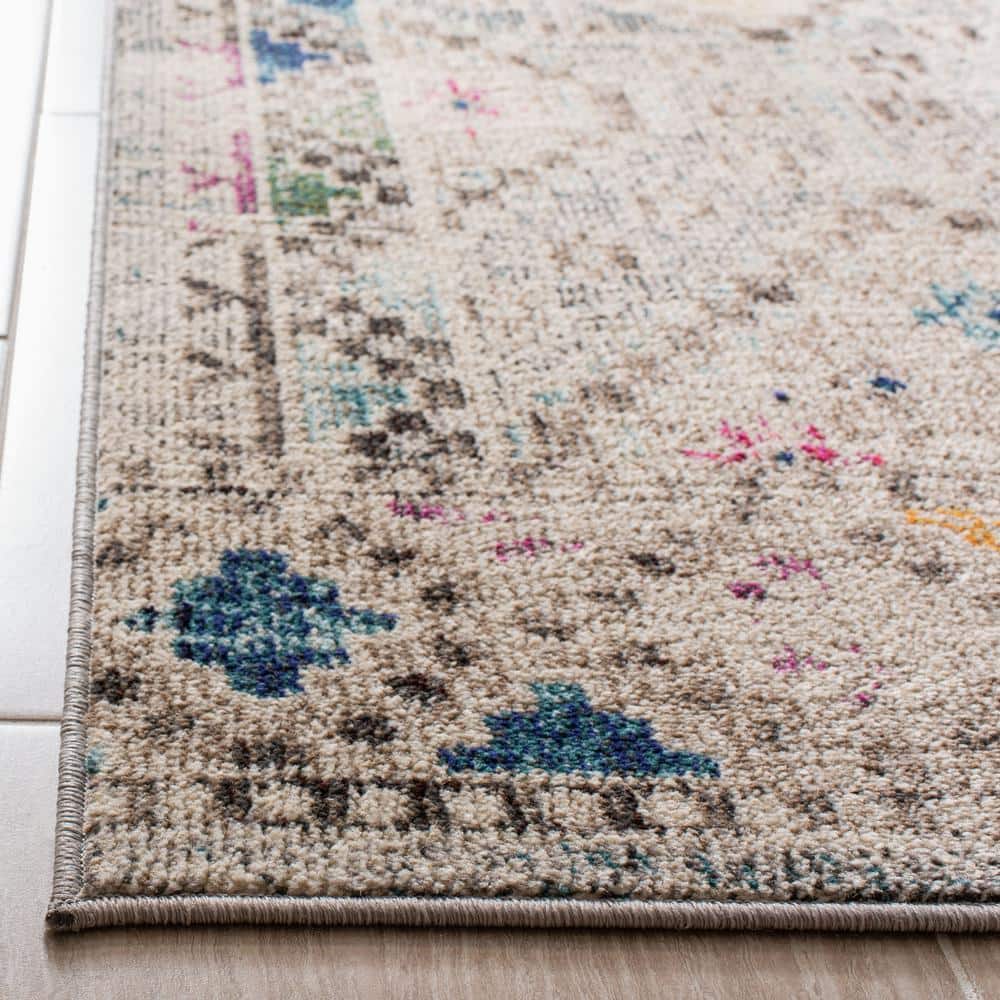 Hand-Knotted Grey and Yellow Square Synthetic Rug