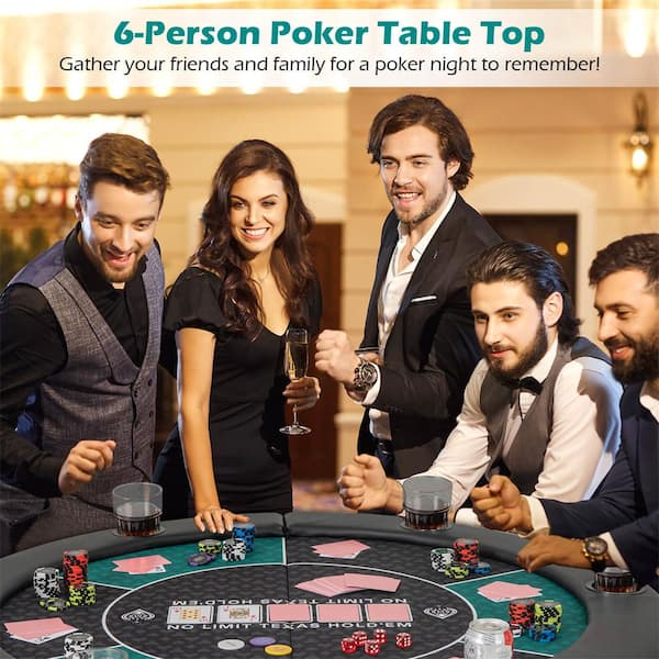 48 in. 6-Player Foldable Poker Table Top with Carrying Bag Cup Holders Padded Rails