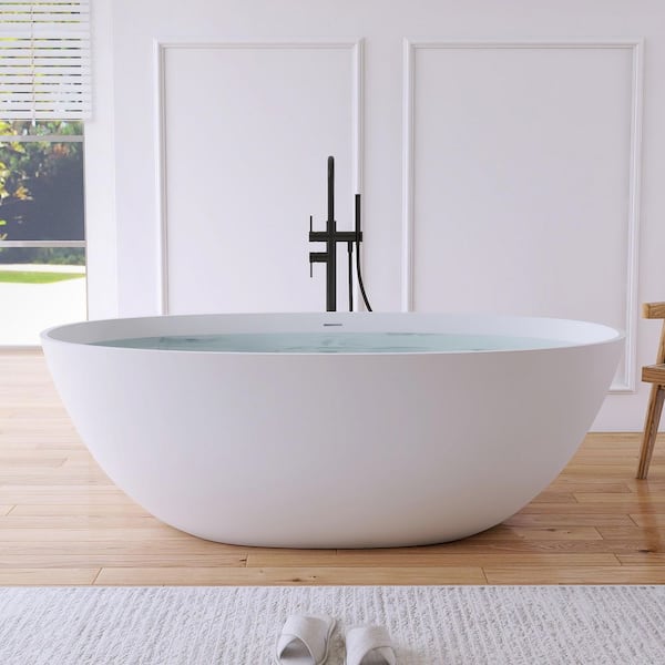 Eaton 65 in. x 30 in. Stone Resin Solid Surface Matte Flatbottom Freestanding Soaking Bathtub in White