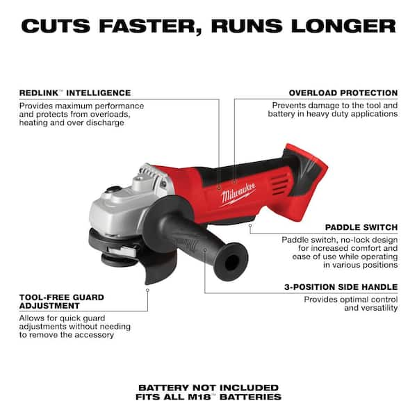 Milwaukee M18 18V Lithium-Ion Cordless 4-1/2 in. Cut-Off/Grinder  (Tool-Only) 2680-20 - The Home Depot