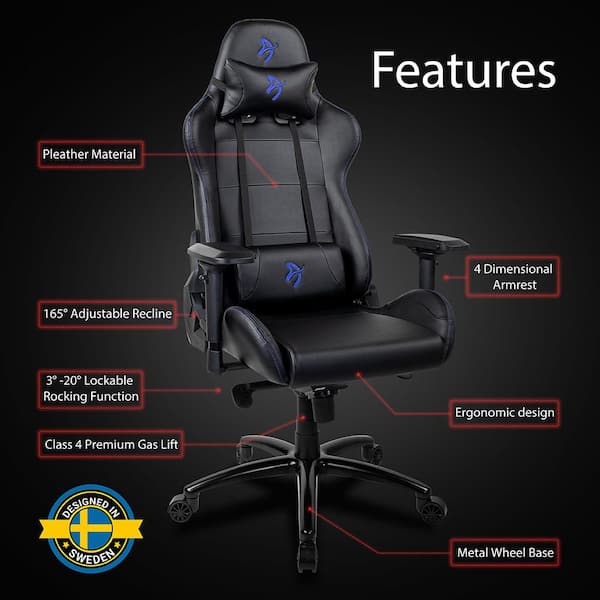 Adjustable Gaming Chair with GAS Lift 4D Armrest and Lumbar Support