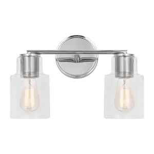 Sayward 14.125 in. W x 9.625 in. H 2-Light Chrome Bathroom Vanity Light with Clear Glass Shades