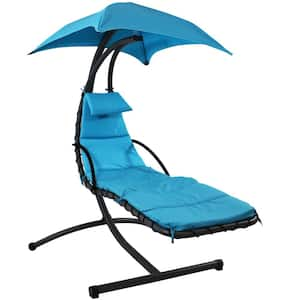 Steel Outdoor Floating Chaise Lounge Chair with Polyester Teal Cushions and Canopy