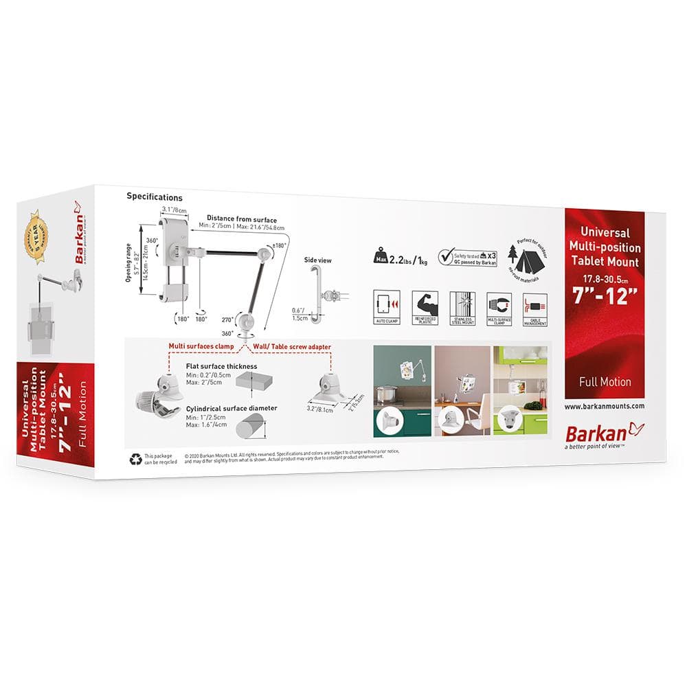 White and Silver Universal Multi-Position Tablet Mount with 360° Rotation