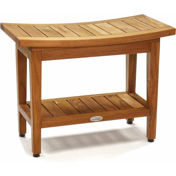 Patented 24 in. x 12 in. Maluku Freestanding Teak Shower Bench with Shelf Walk in Shower Seat