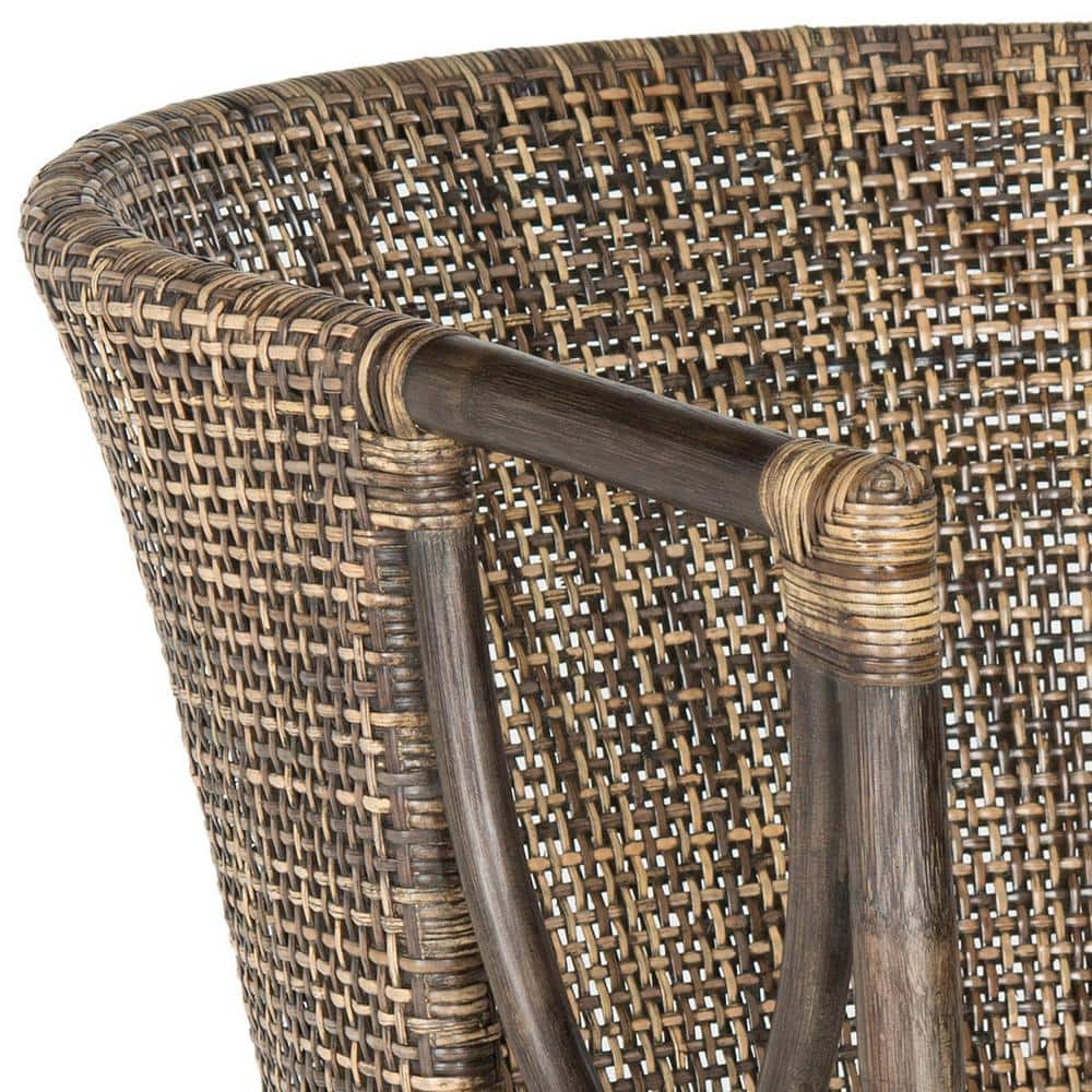Transitional Buenos Aires Inspired Rattan Barrel Armchair, Brown/White