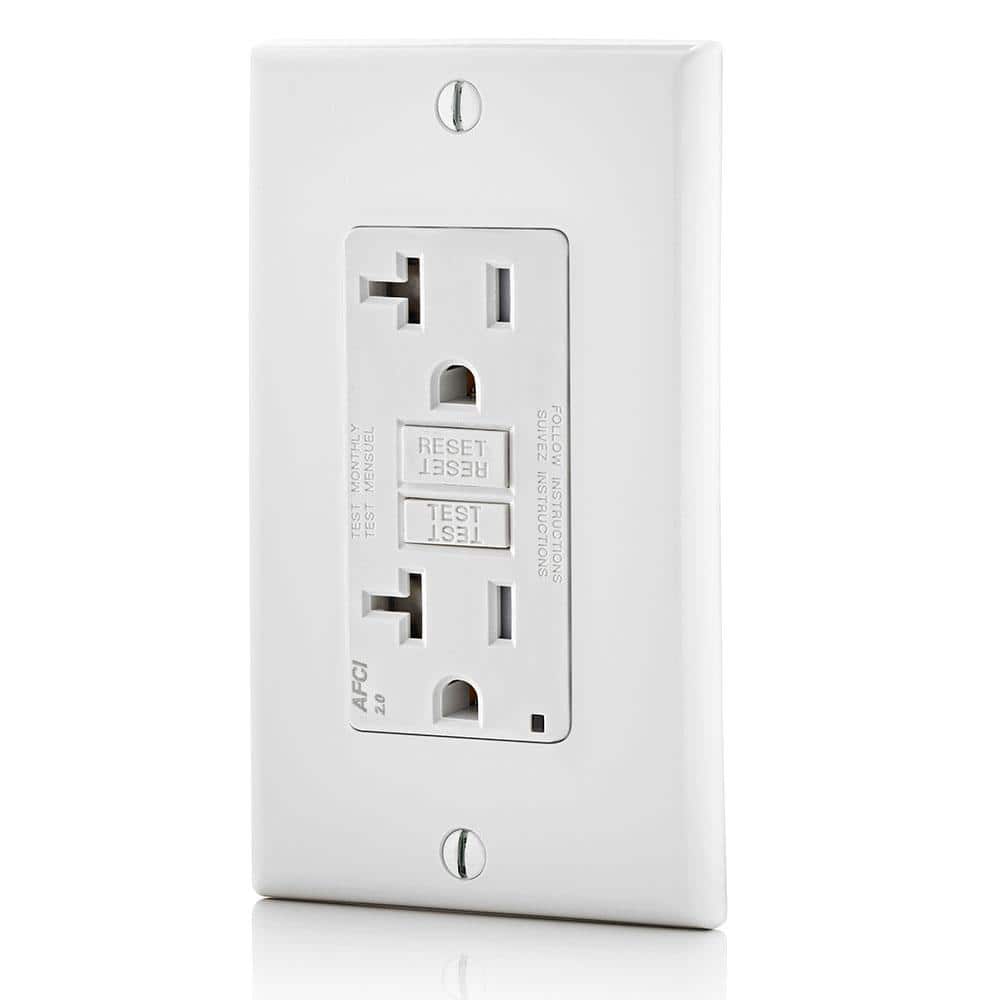 White Thermoplastic Tamper-Resistant AFCI Outlet with Wall Plate