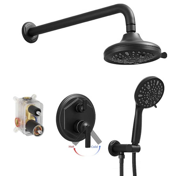 BWE Single Handle 2-Spray Shower Faucet Set 1.8 GPM with Valve Dual Handheld Shower Head with High Pressure in. Matte Black