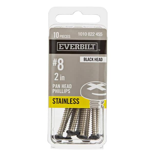 Everbilt #8 x 2 in. Black Stainless Steel Phillips Pan Head Standard Sheet Metal Screw (10-Pack)