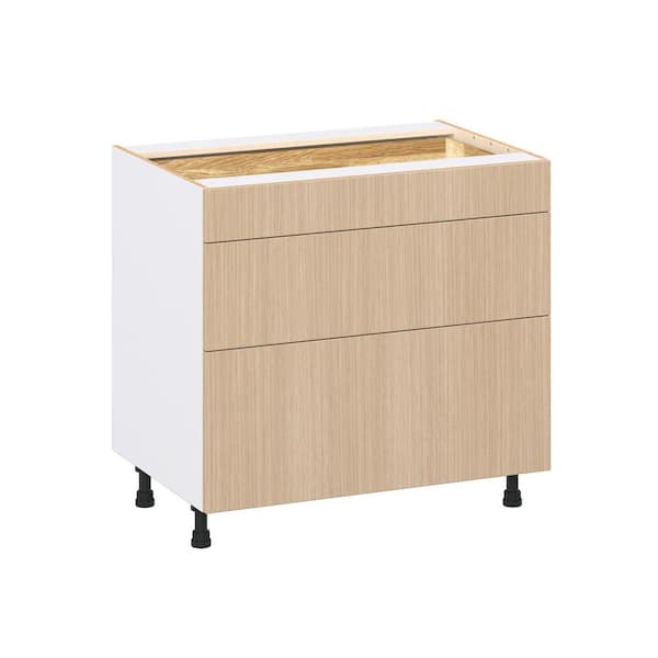 Timberline 36 in. W x 24.5 in. D x 34.5 in. H Assembled Shaker Drawer Base Kitchen Cabinet in Mojavi Oak with 3-Drawers