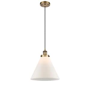 Cone 100-Watt 1 Light Brushed Brass Shaded Mini Pendant Light with Frosted Glass Shade