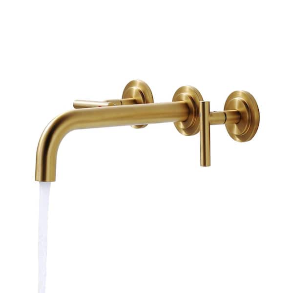 ALEASHA Double Handle Wall Mounted Bathroom Faucet in Gold