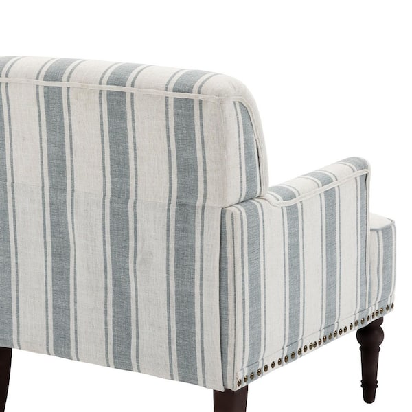Uixe Modern Blue Striped Linen Fabric Upholstered Accent Armchair