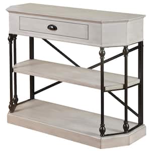 14 in. Antique White and Black Wood TV Stand 47 in. with No Additional Features