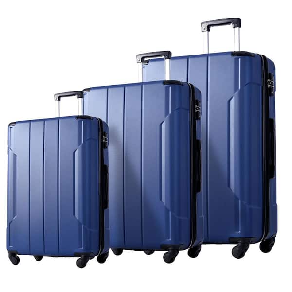 Adrinfly Modern 3-Piece Blue Hardshell Spinner Luggage Set with TSA Approved Lock, Lightweight and Telescopic Handle