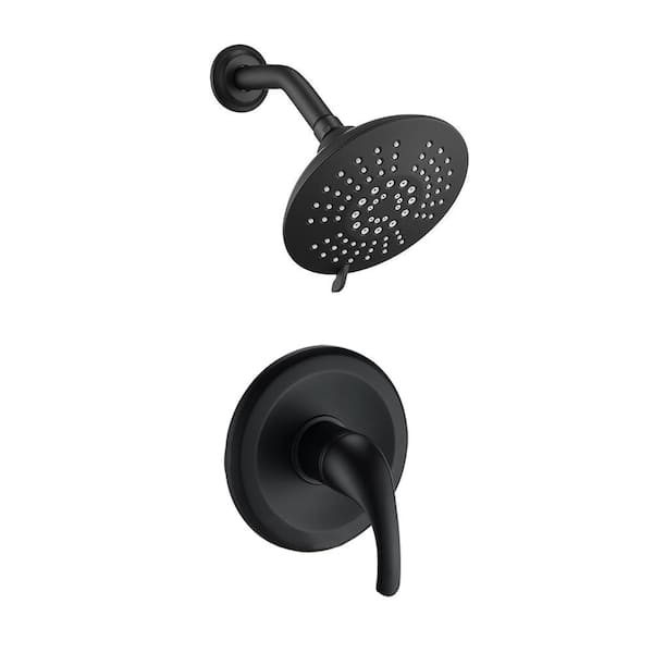 YASINU Wall Mount Single Handle 5-Spray Round High Pressure Shower Faucet In Matte Black (Valve Included)