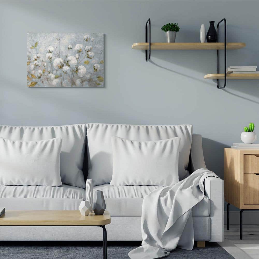 Cotton Flower Field Blue and Green Canvas Landscape Art