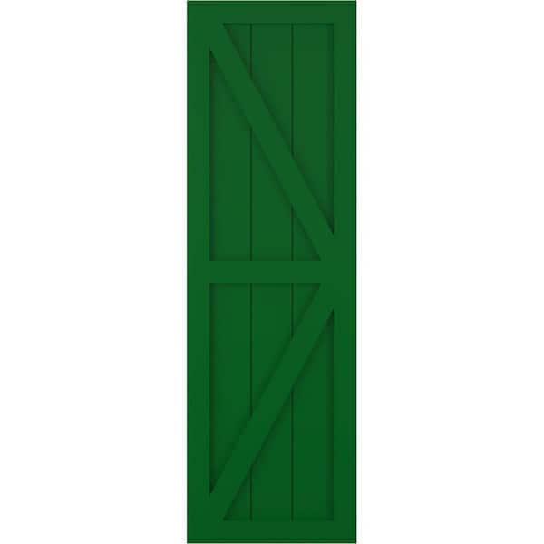 Ekena Millwork 12 in. x 33 in. PVC 2-Equal Panel Farmhouse Fixed Mount with Z-Bar Board and Batten Shutters, Viridian Green