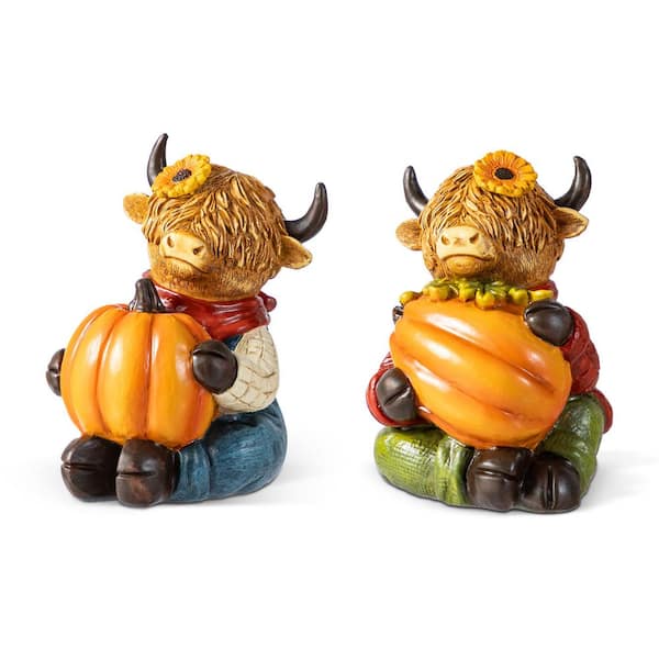 4.25 in. Fall Resin Christmas Highland Cow Table Decor (Set of 2)