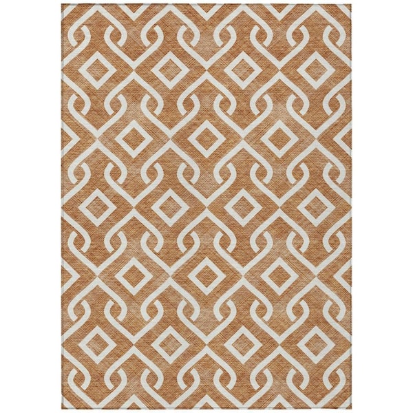 Orange, Ivory 10 ft. x 14 ft. Woven Geometric Polyester Rectangle Indoor/Outdoor Area Rug