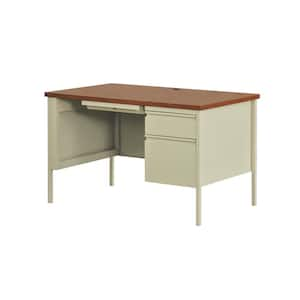 Commercial 48 in. W x 30 in. D Rectangular Shape Putty/Oak 3-Drawer Executive Desk with Right-Hand Single Pedestal File