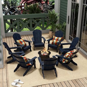 Vineyard Outdoor Navy Blue Plastic Folding Adirondack Chair (Set of 8)