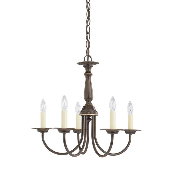 Generation Lighting Traditional 18.5 in. W. 5-Light Heirloom Bronze Chandelier with Dimmable Candelabra LED Bulb