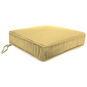 Sunbrella 22.5 in. x 21.5 in.Canvas Wheat Yellow Solid Rectangular Boxed Edge Outdoor Deep Seat Cushion with Ties & Welt