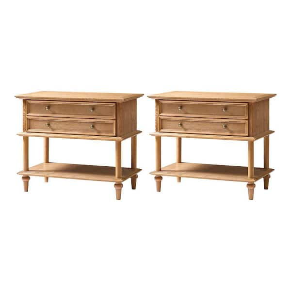 Constantin Oak 1-Drawer 28.4 in. W Nightstand with Built-In Outlets and USB Ports (Set of 2)