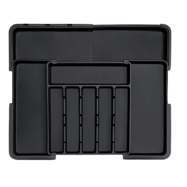 Adrinfly Expandable Silverware Organizer with 9-Compartments and 2-Knife Blocks, Adjustable Cutlery Tray Black