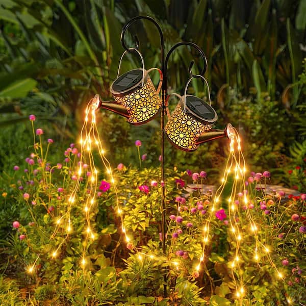 Solar Lights Outdoor Decorative, 2 Pack Metal Watering Can Lights