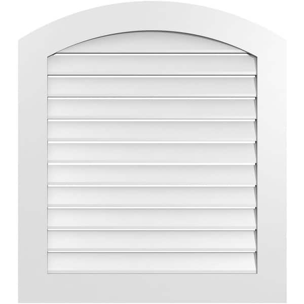 Ekena Millwork 32" x 34" Arch Top Surface Mount PVC Gable Vent: Non-Functional with Standard Frame