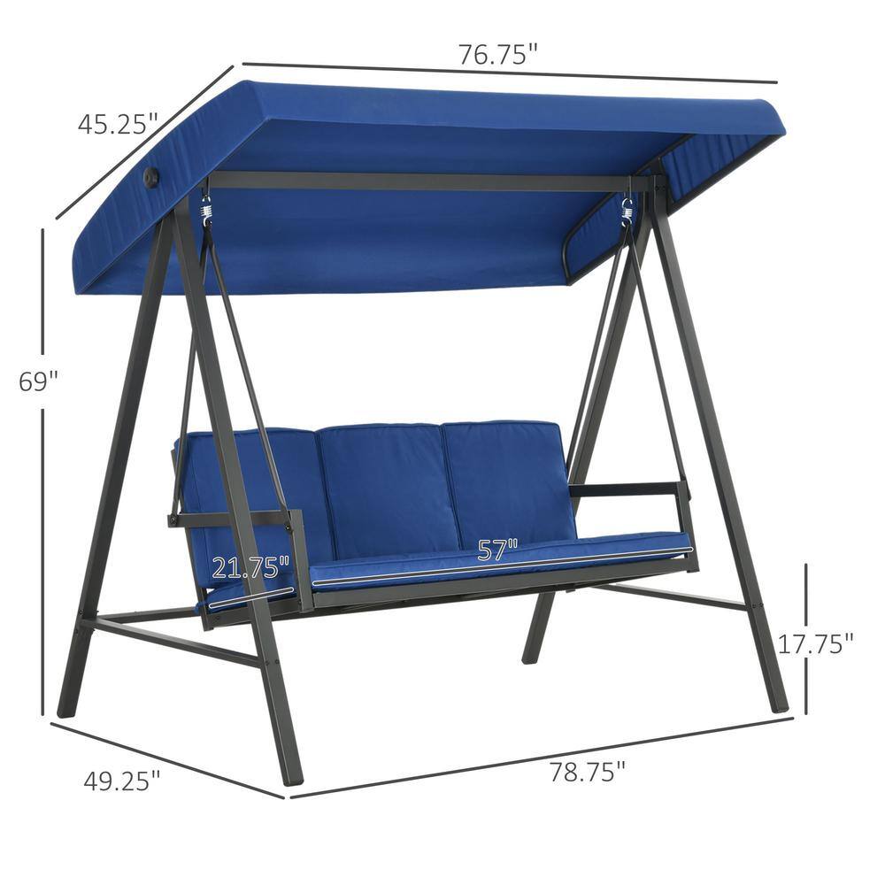 Blue Metal 3-Seat Outdoor Porch Swing with Canopy