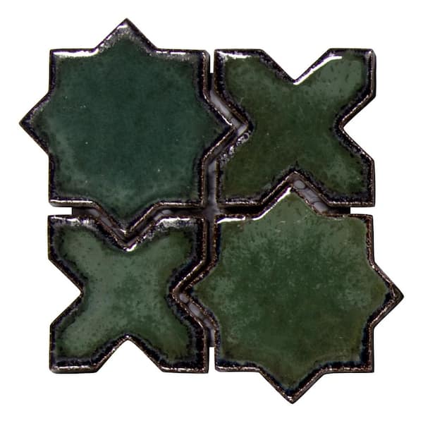 Star and Cross Green 6 in. x 6 in. Glossy Terracotta Look Ceramic Wall Mosaic Tile Sample (0.25 sq. ft. /Case)