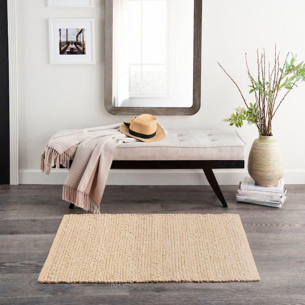 Natural Jute Bleached doormat 2 ft. x 3 ft. Solid Contemporary Kitchen Area Rug