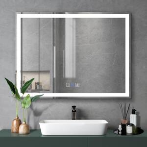 48 in. W x 36 in. H Small Rectangular Frameless Anti-Fog Wall Mounted Dimmable Bathroom Vanity Mirror in Silver